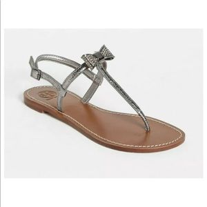 Tory Burch Pave bow sandals silver 6